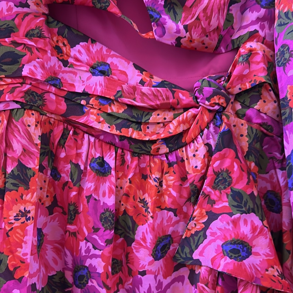 For Love & Lemons ‘Lauren’ Red Floral Long Sleeve Front Cut Out Mini Dress Small - Picture 6 of 12